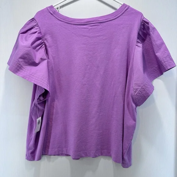 Old Navy Top Womens 3X Ruffle Short Sleeve‎ Lightweight Pink Crew Neck Boho - Picture 2 of 6